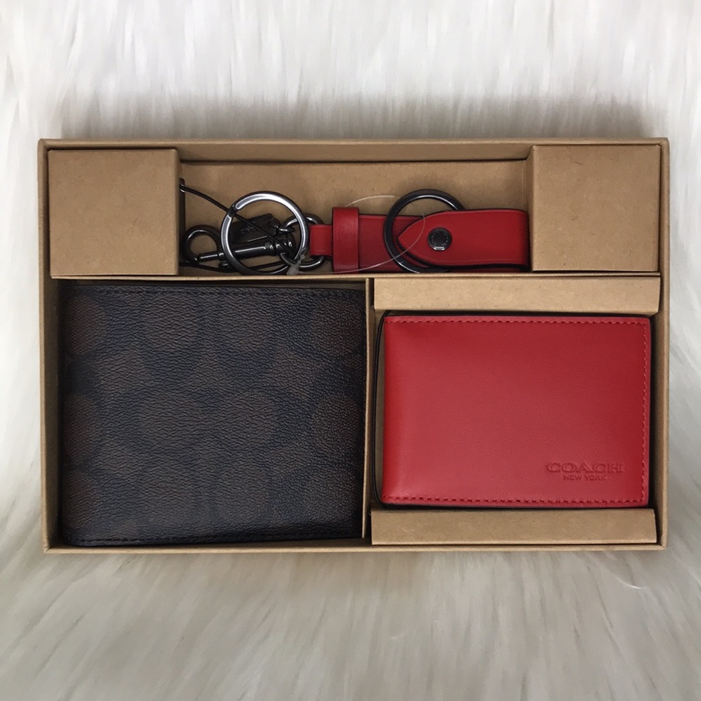 Boxed 3 In 1 Wallet Gift Set In Colorblock Signature Canvas - Picture 6 of 14
